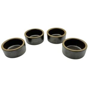 Vintage Rego Stoneware Dipping Bowls Set of 4 Black Tan Rim Japan Mid Century